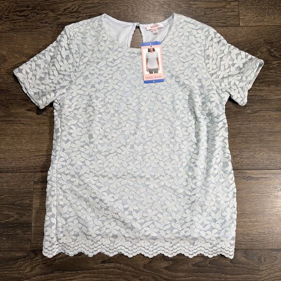 Teddi Rose Tops - NWT Teddi Rose Sz L Light Blue Floral Lace Top Scalloped Hem Coquette Romantic